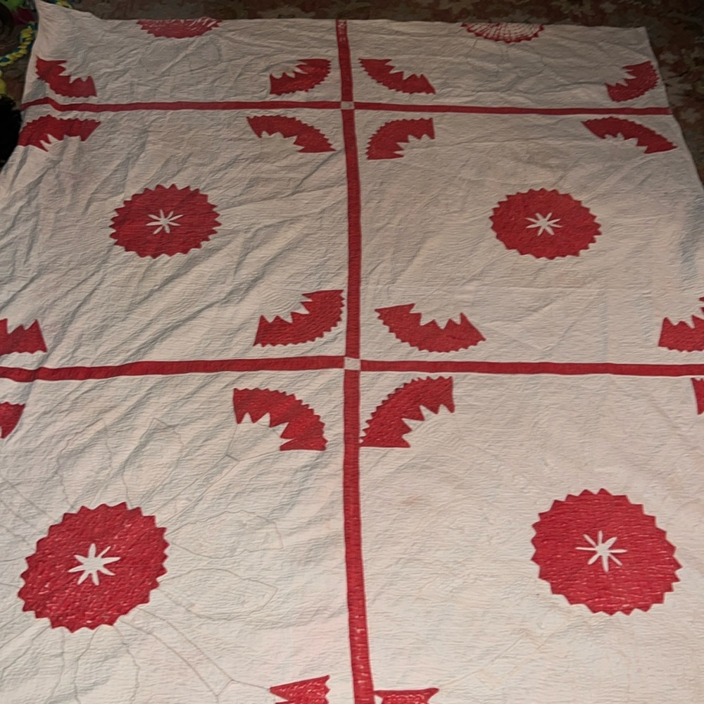 Antique handmade quilt 82” x 66” hand stitched patchwork